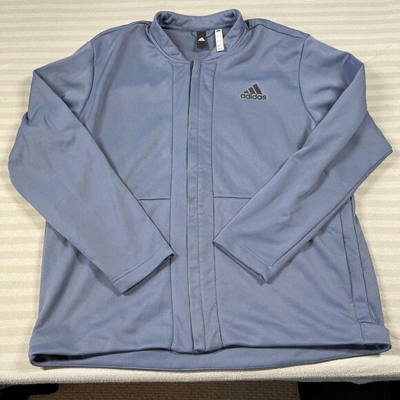 Adidas Jacket Mens XL Blue Gray Climawarm Full Zip Mock Neck Pockets Training - Picture 1 of 15